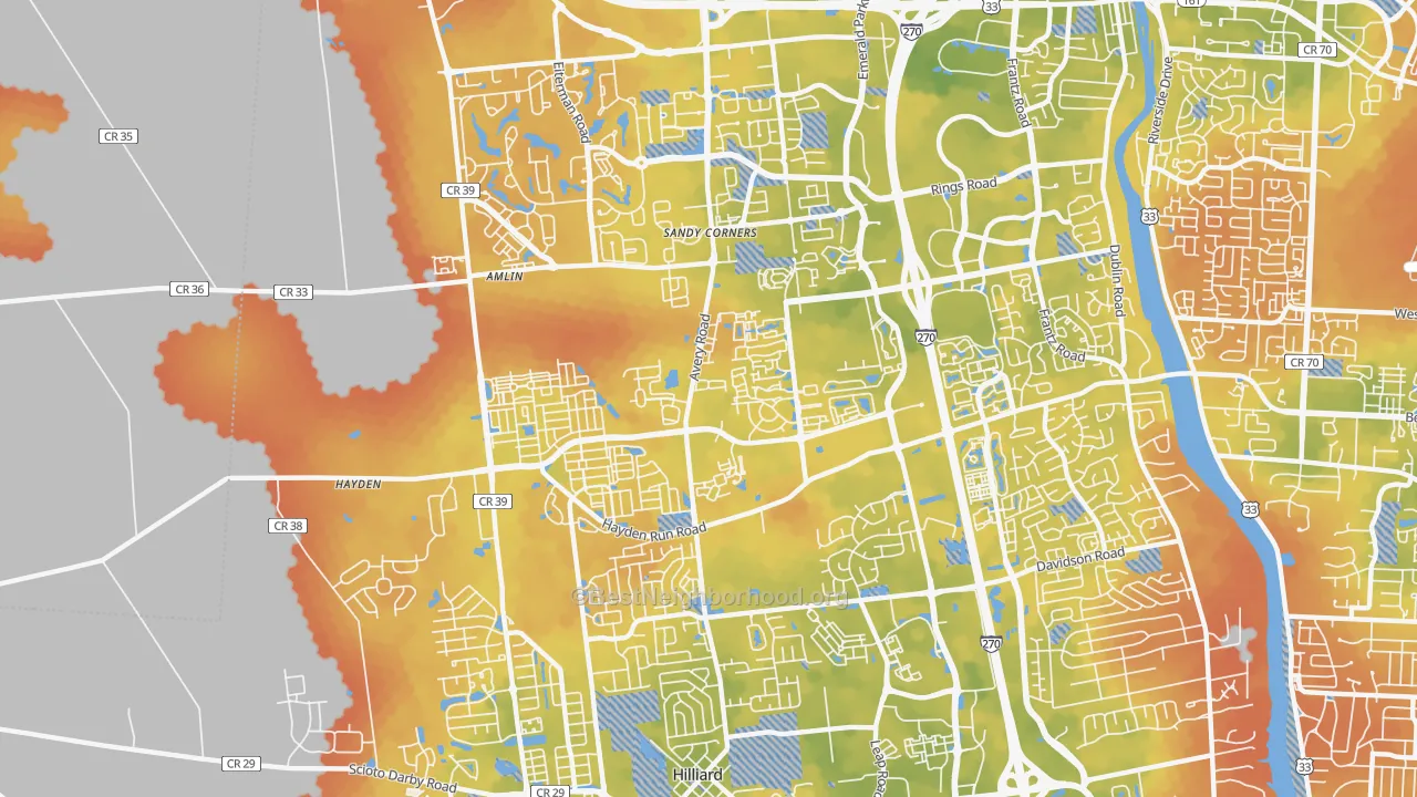 Bike Grade map of Tuttle West, Dublin, OH