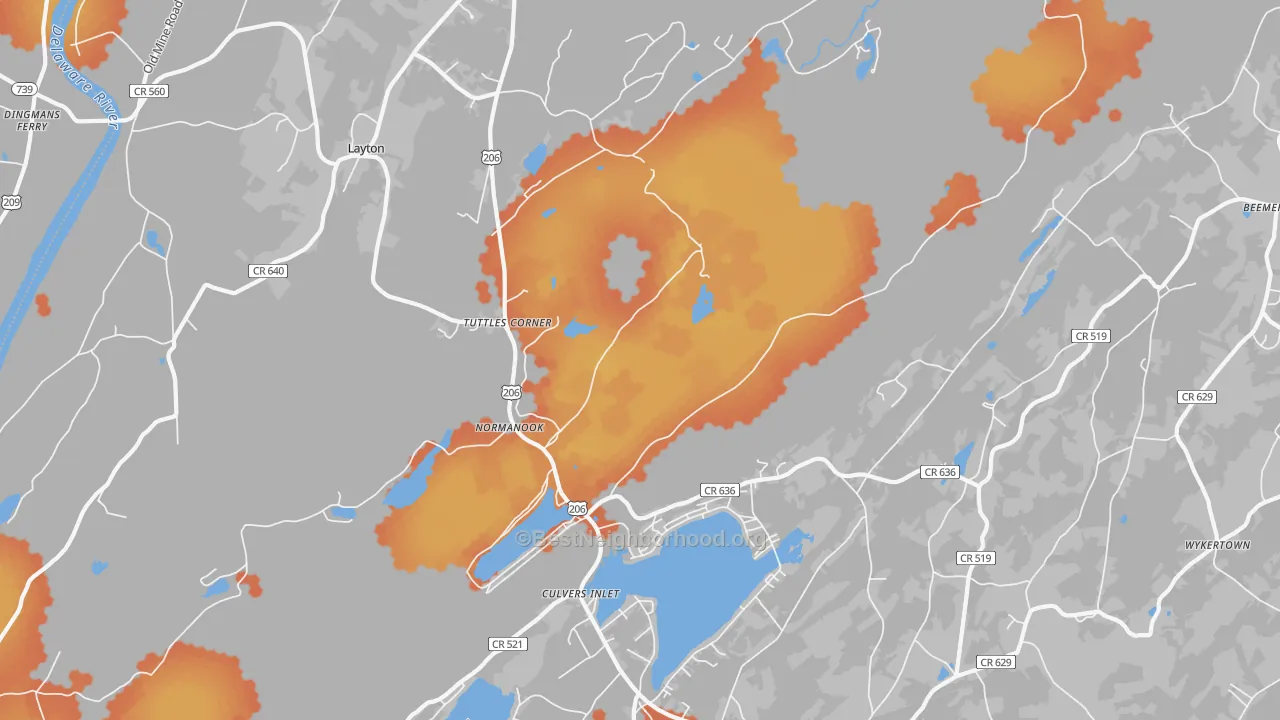 Bike Grade map of Tuttles Corner, NJ
