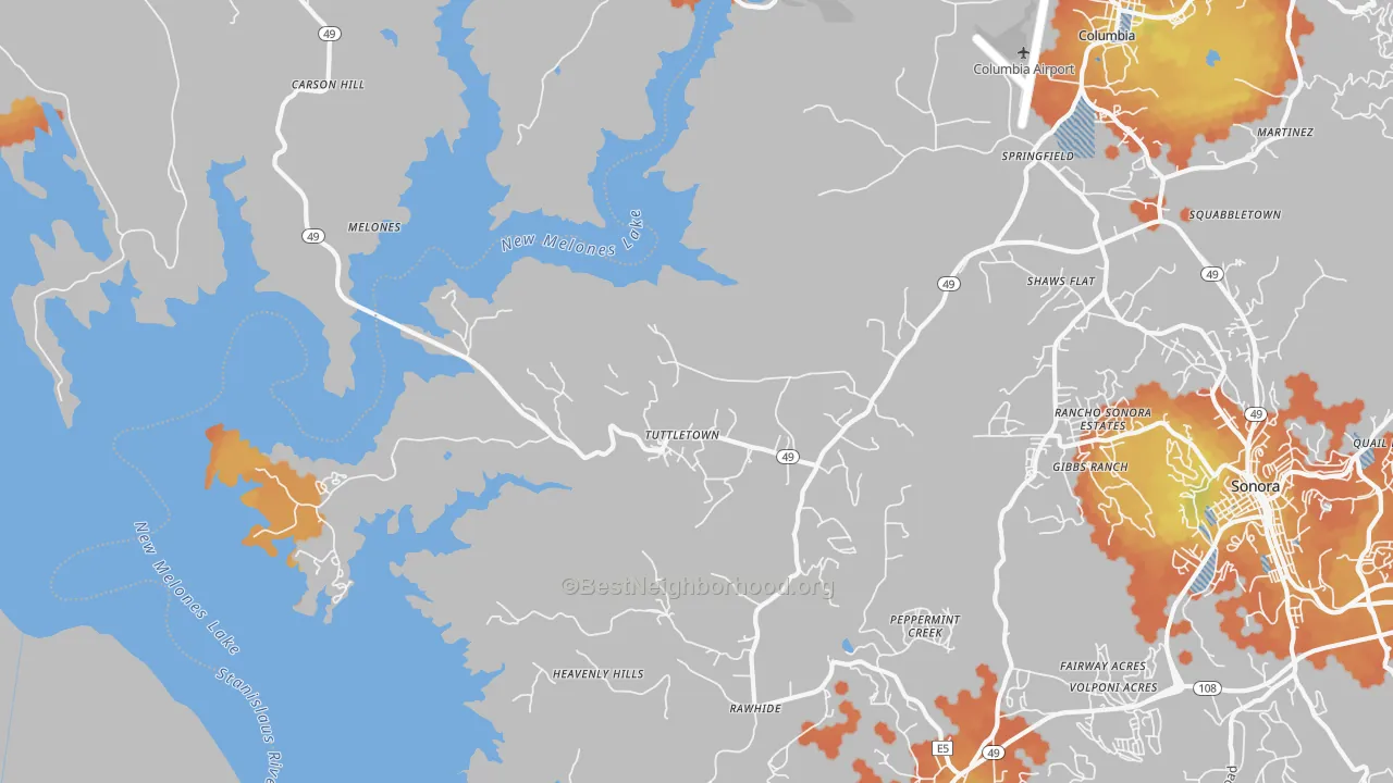 Bike Grade map of Tuttletown, CA