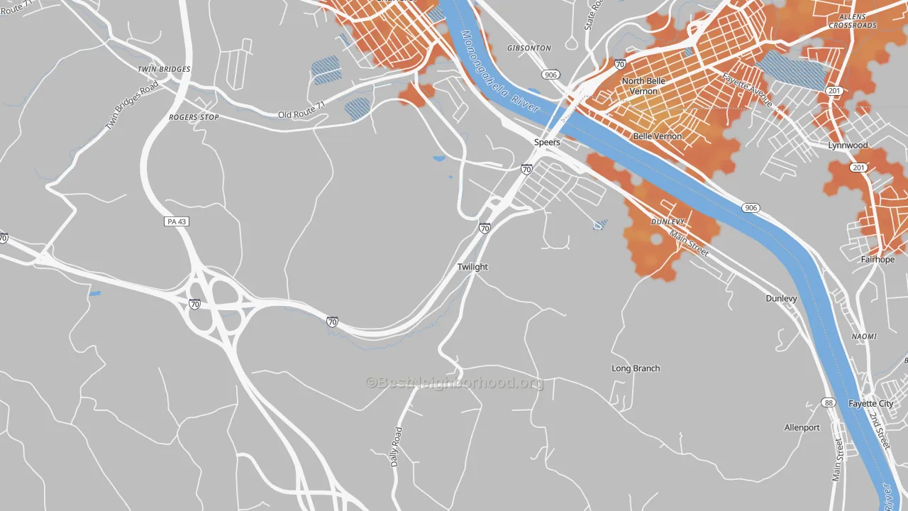 Bike Grade map of Twilight, PA