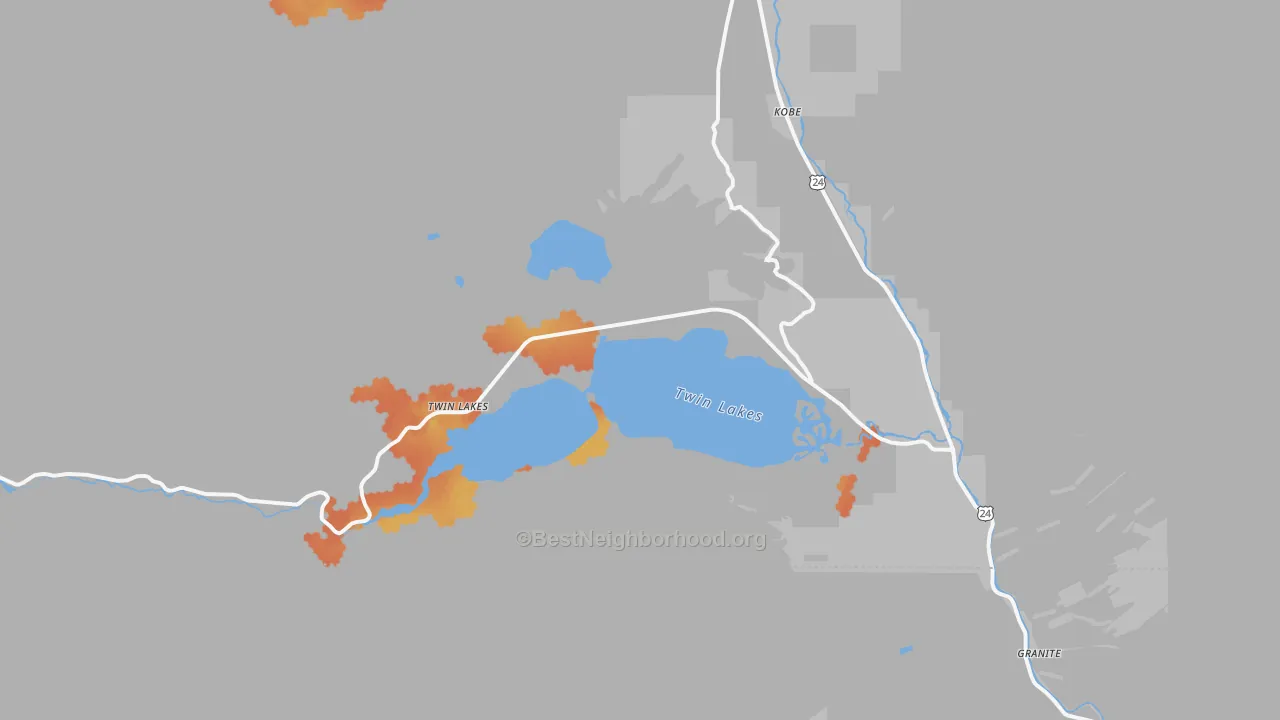 Bike Grade map of Twin Lakes, CO