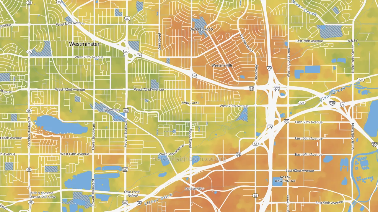 Bike Grade map of Twin Lakes, Denver, CO