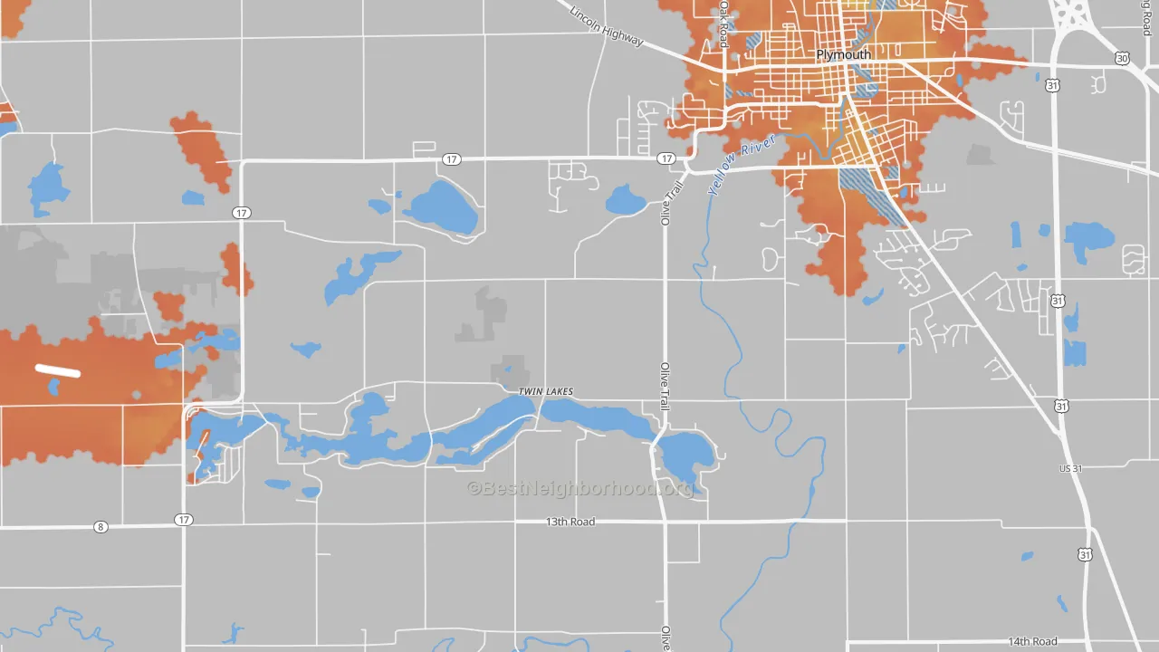 Bike Grade map of Twin Lakes, IN
