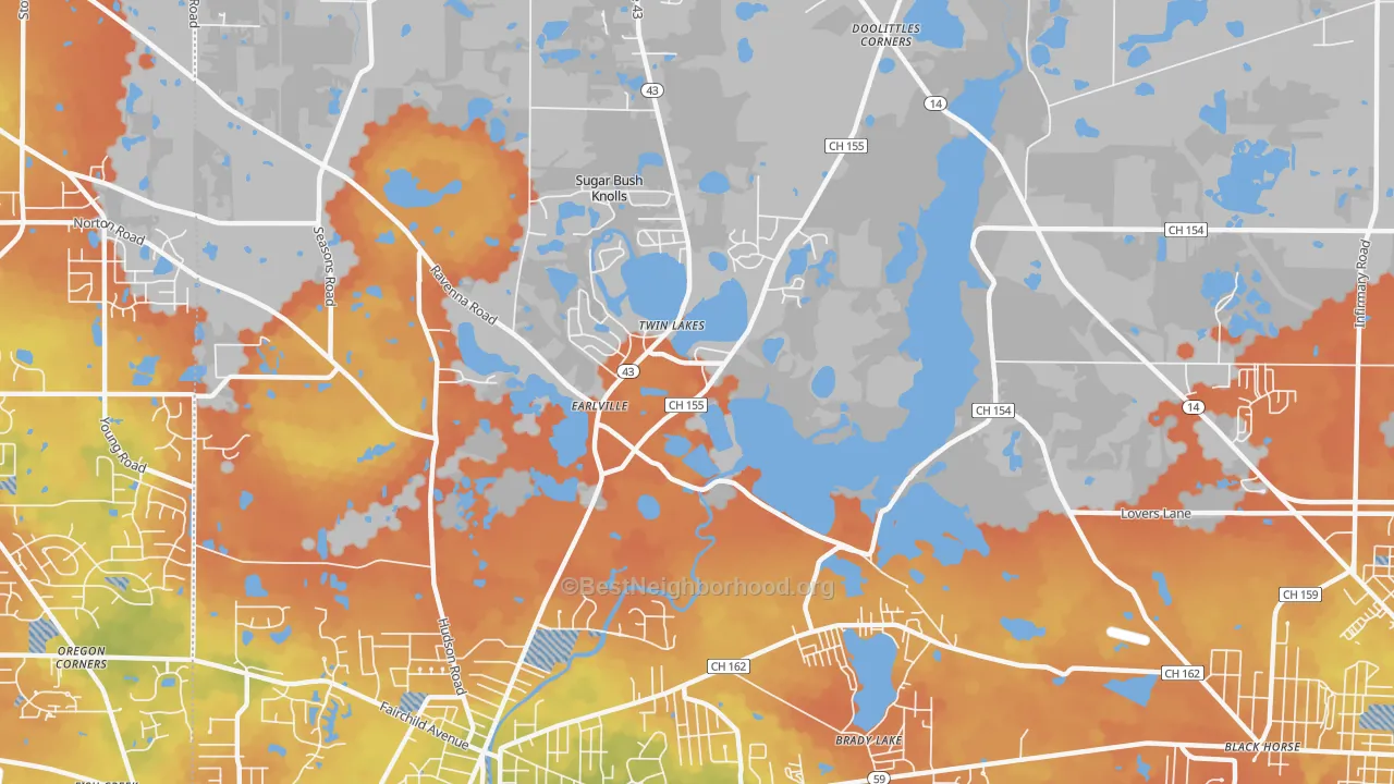 Bike Grade map of Twin Lakes, OH