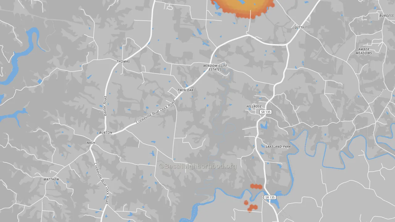 Bike Grade map of Twin Oak, TN