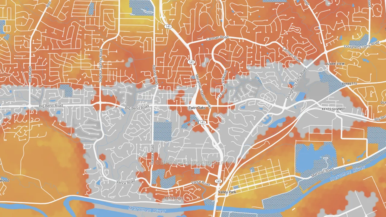 Bike Grade map of Twin Oaks, MO