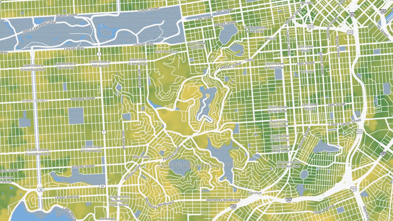 Bike Grade map of Twin Peaks, San Francisco, CA
