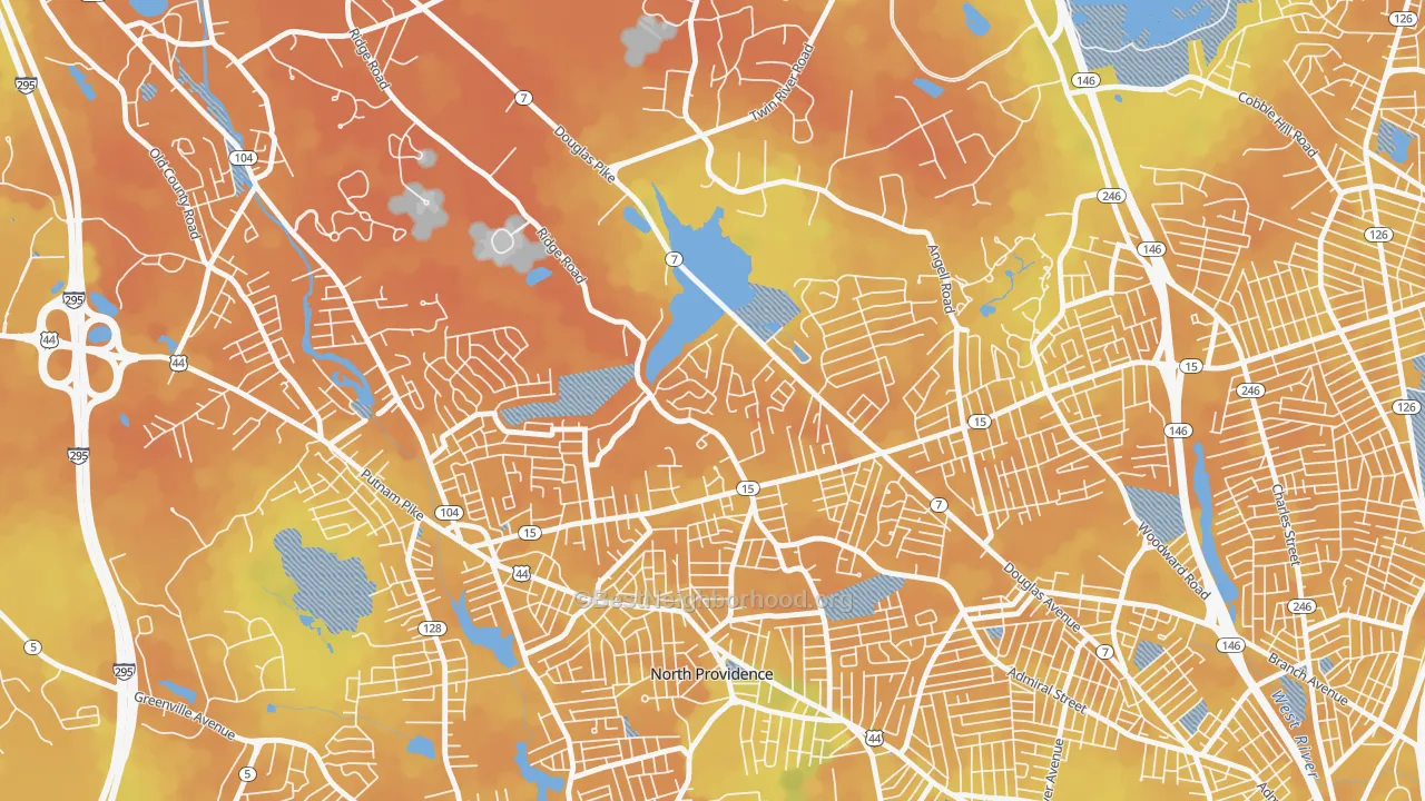 Bike Grade map of Twin Rivers Beach, Providence, RI