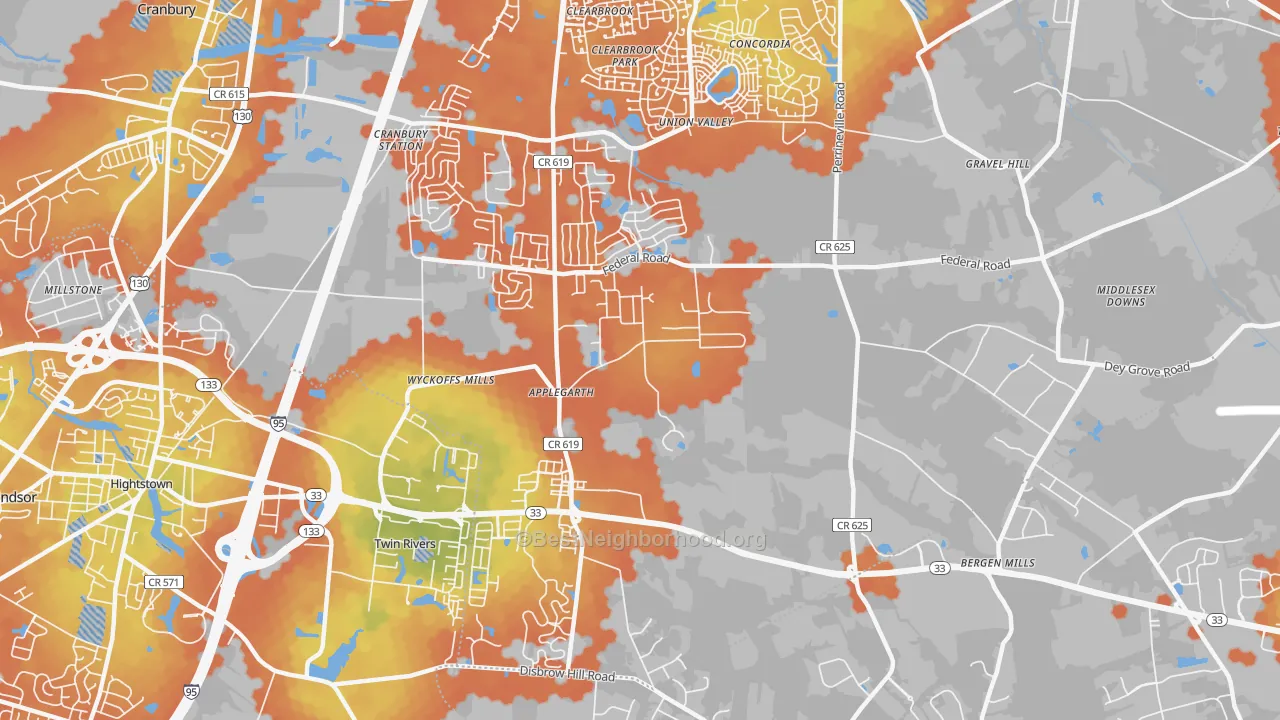 Bike Grade map of Twin Rivers, NJ