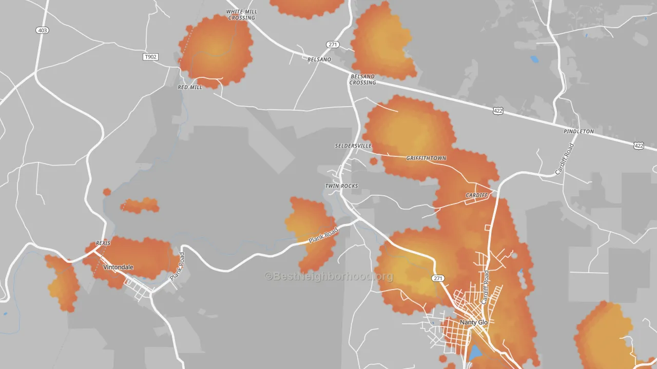 Bike Grade map of Twin Rocks, PA
