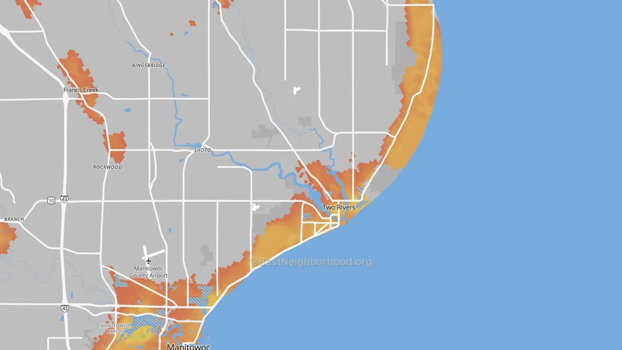 Bike Grade map of Two Rivers, WI