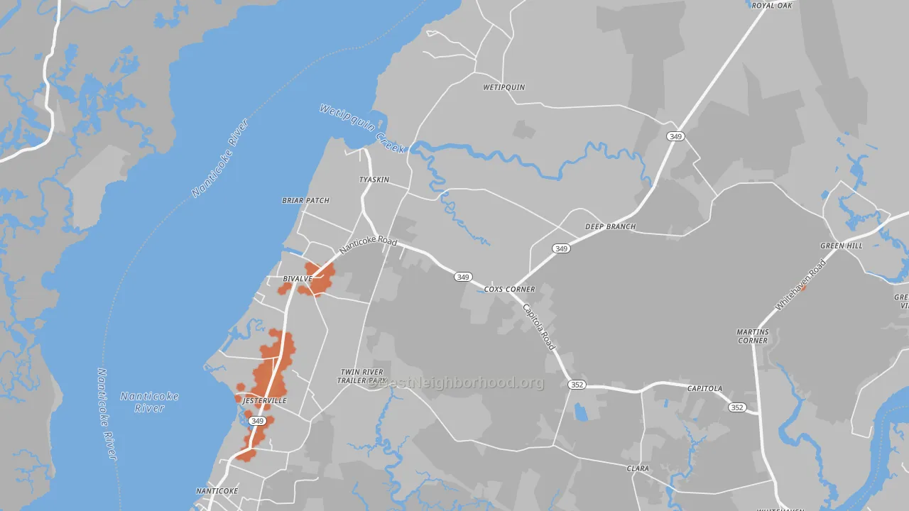 Bike Grade map of Tyaskin, MD