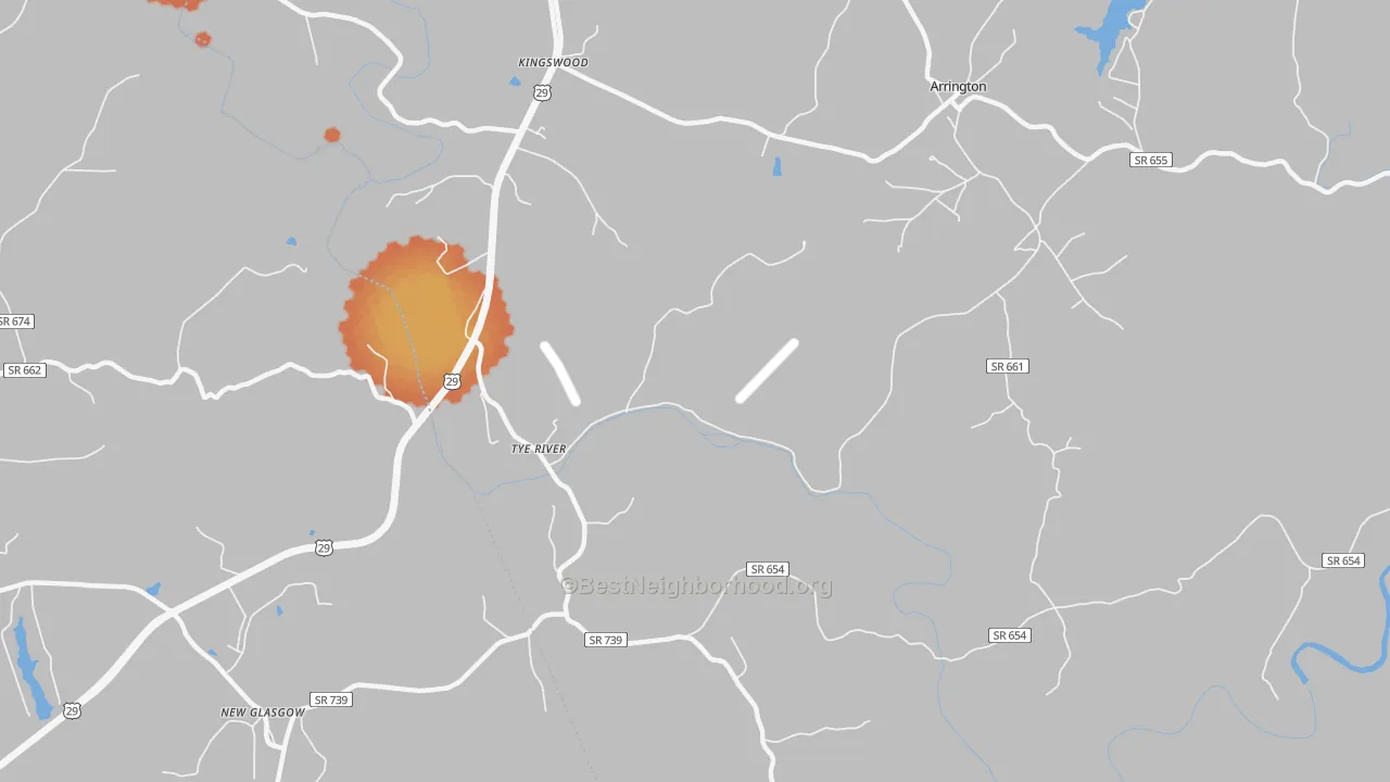 Bike Grade map of Tye River, VA