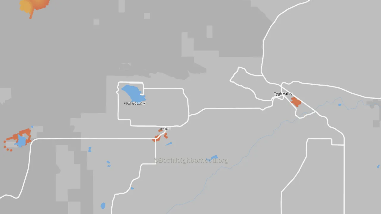 Bike Grade map of Tygh Valley, OR