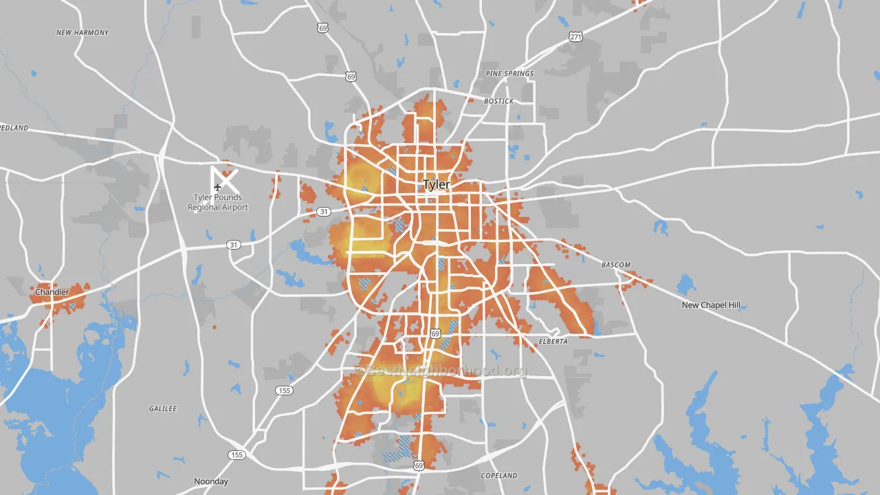 Bike Grade map of Tyler, TX