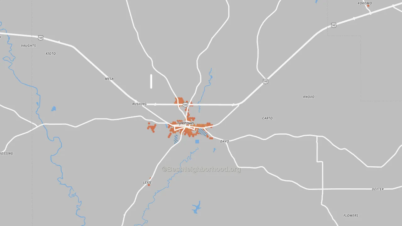 Bike Grade map of Tylertown, MS