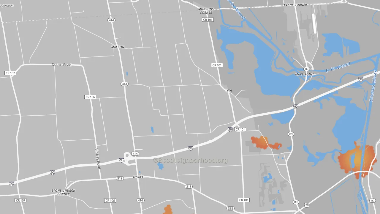 Bike Grade map of Tyre, NY