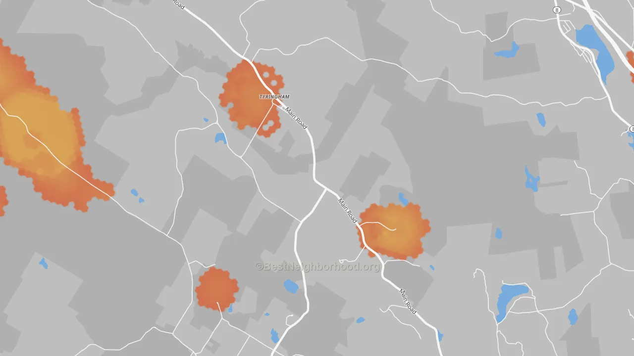 Bike Grade map of Tyringham, MA