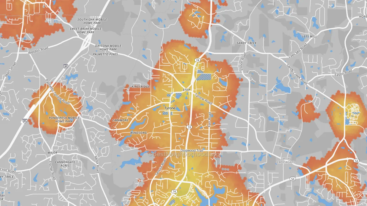Bike Grade map of Tyrone, GA
