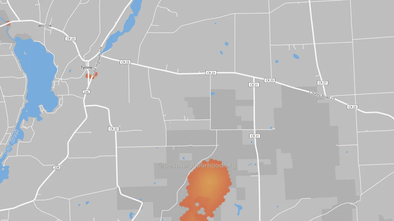 Bike Grade map of Tyrone, NY