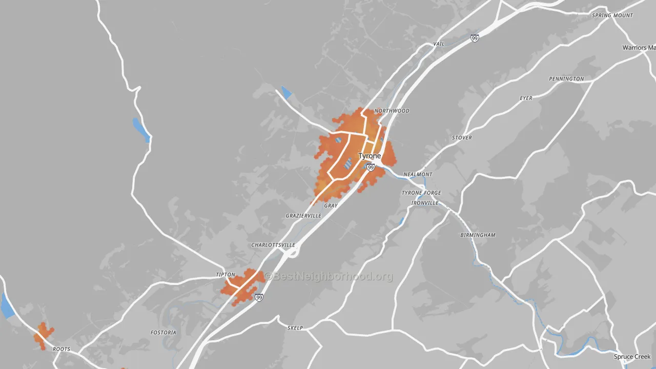 Bike Grade map of Tyrone, PA