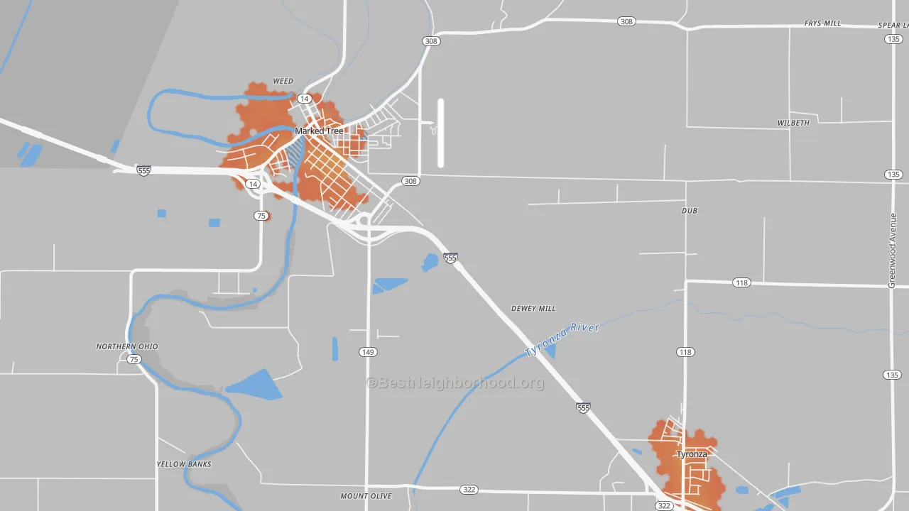 Bike Grade map of Tyronza Junction, AR