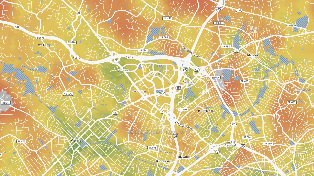 Bike Grade map of Tysons Corner, VA