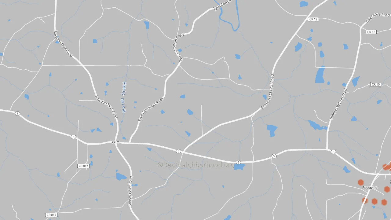 Bike Grade map of Tyus, GA