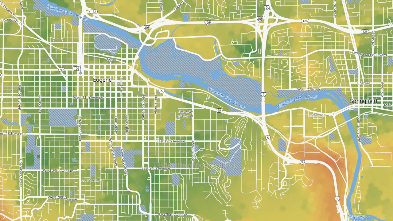Bike Grade map of U of O Campus, Eugene, OR