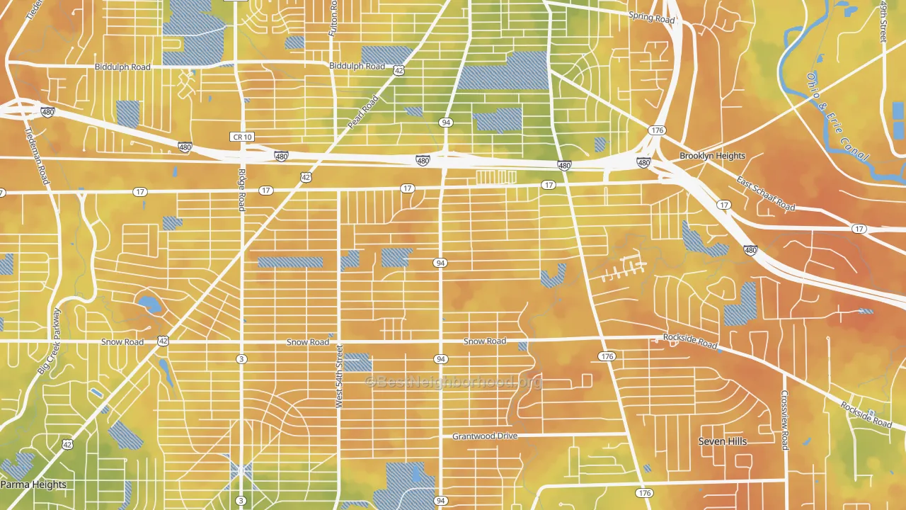 Bike Grade map of Ukrainian Village, Parma, OH