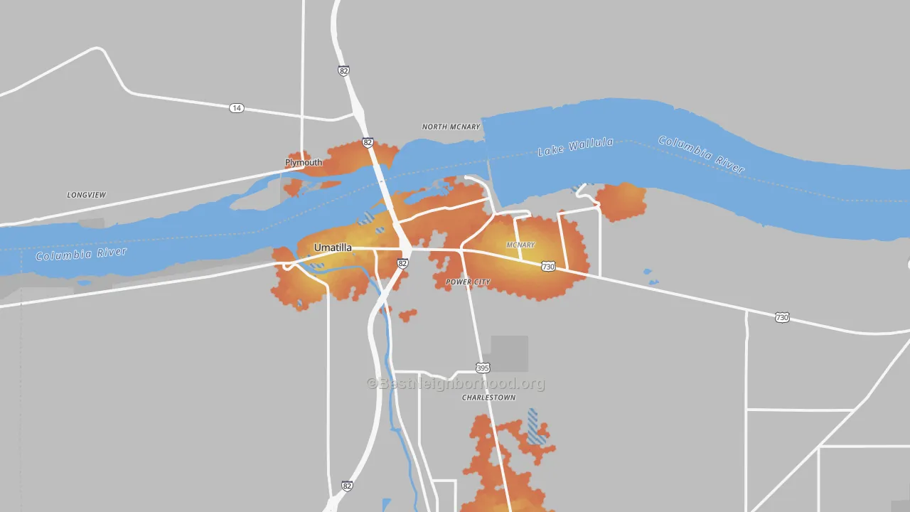 Bike Grade map of Umatilla, OR