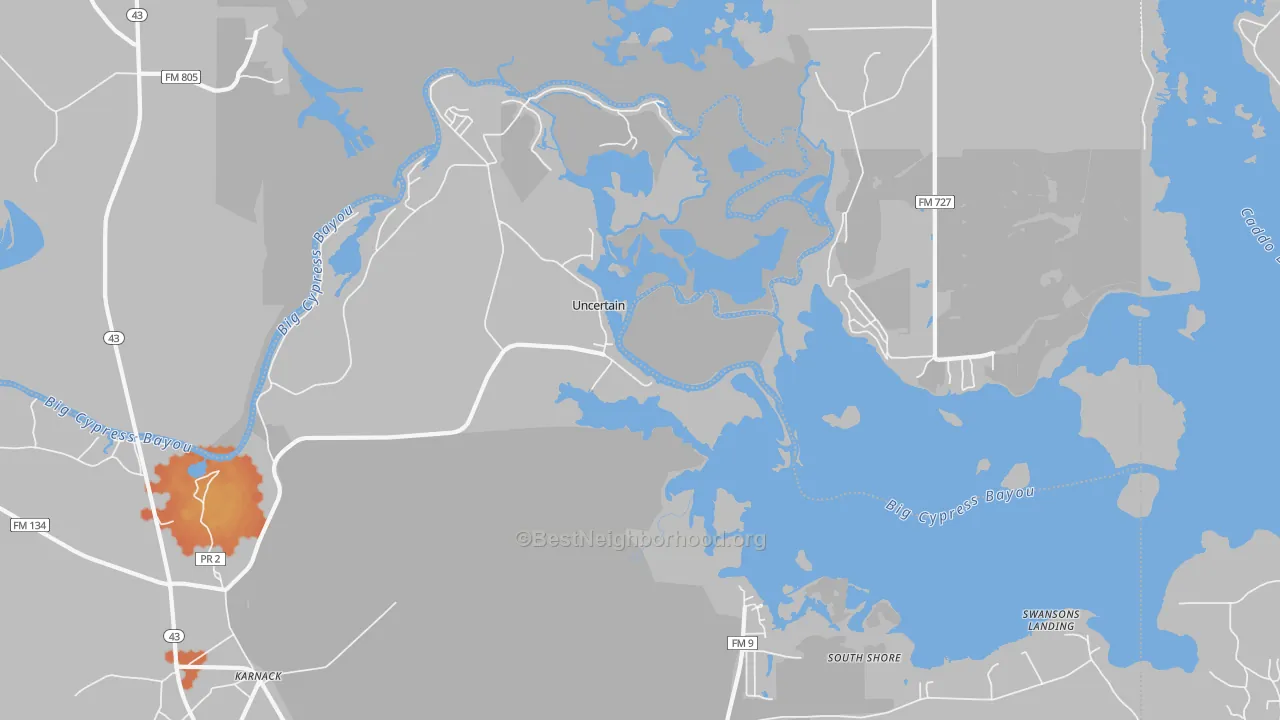 Bike Grade map of Uncertain, TX
