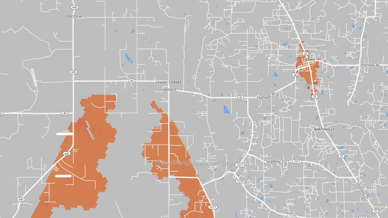 Bike Grade map of Uneedus, LA