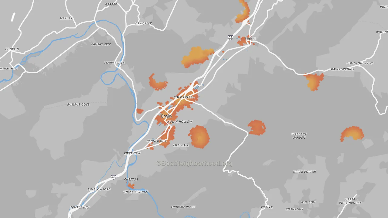Bike Grade map of Unicoi County, TN