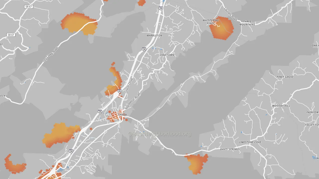 Bike Grade map of Unicoi, TN