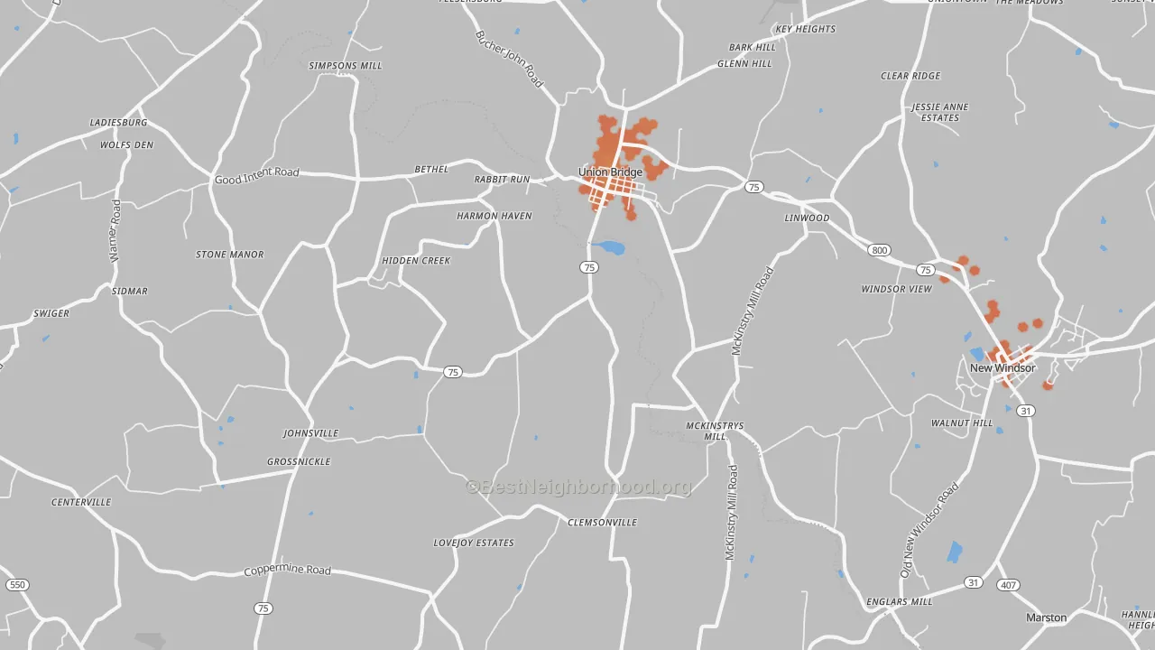 Bike Grade map of Union Bridge, MD