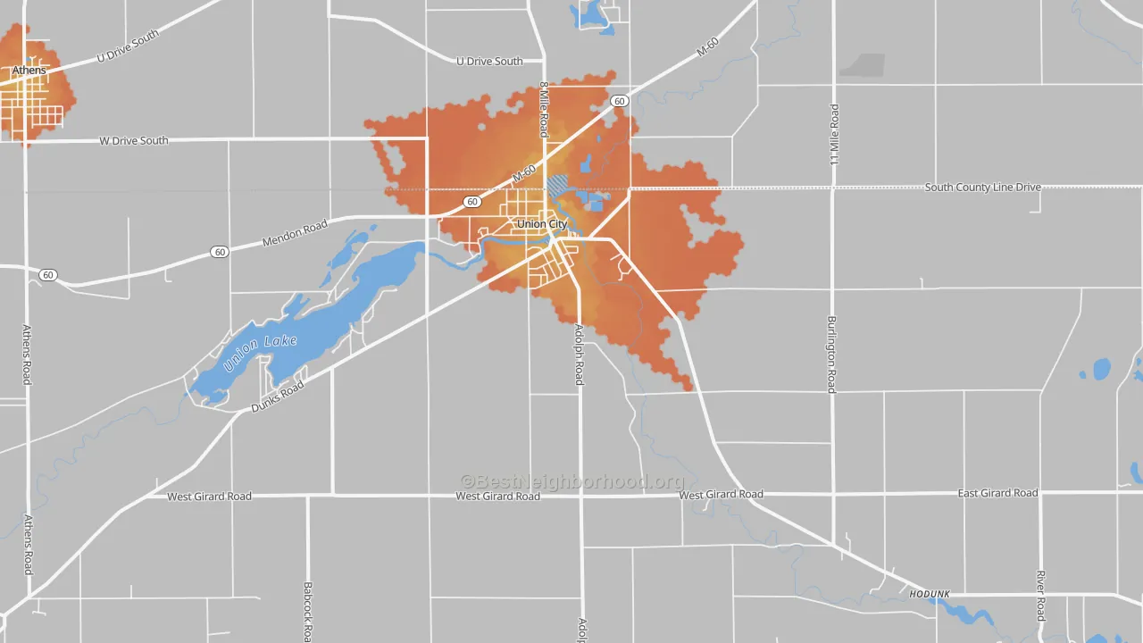 Bike Grade map of Union City, MI