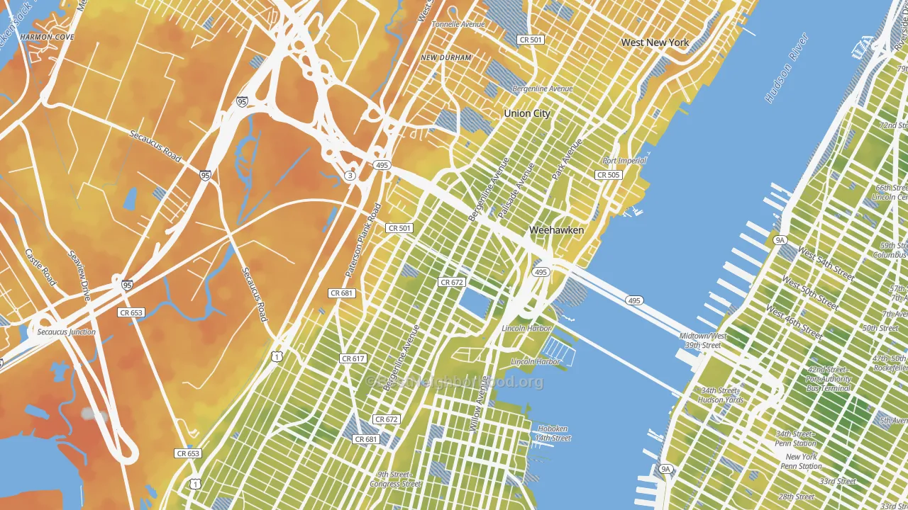Bike Grade map of Union City, NJ