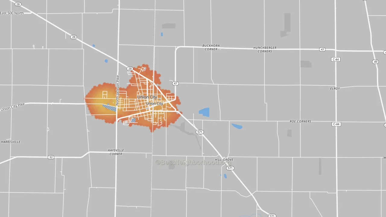 Bike Grade map of Union City, OH