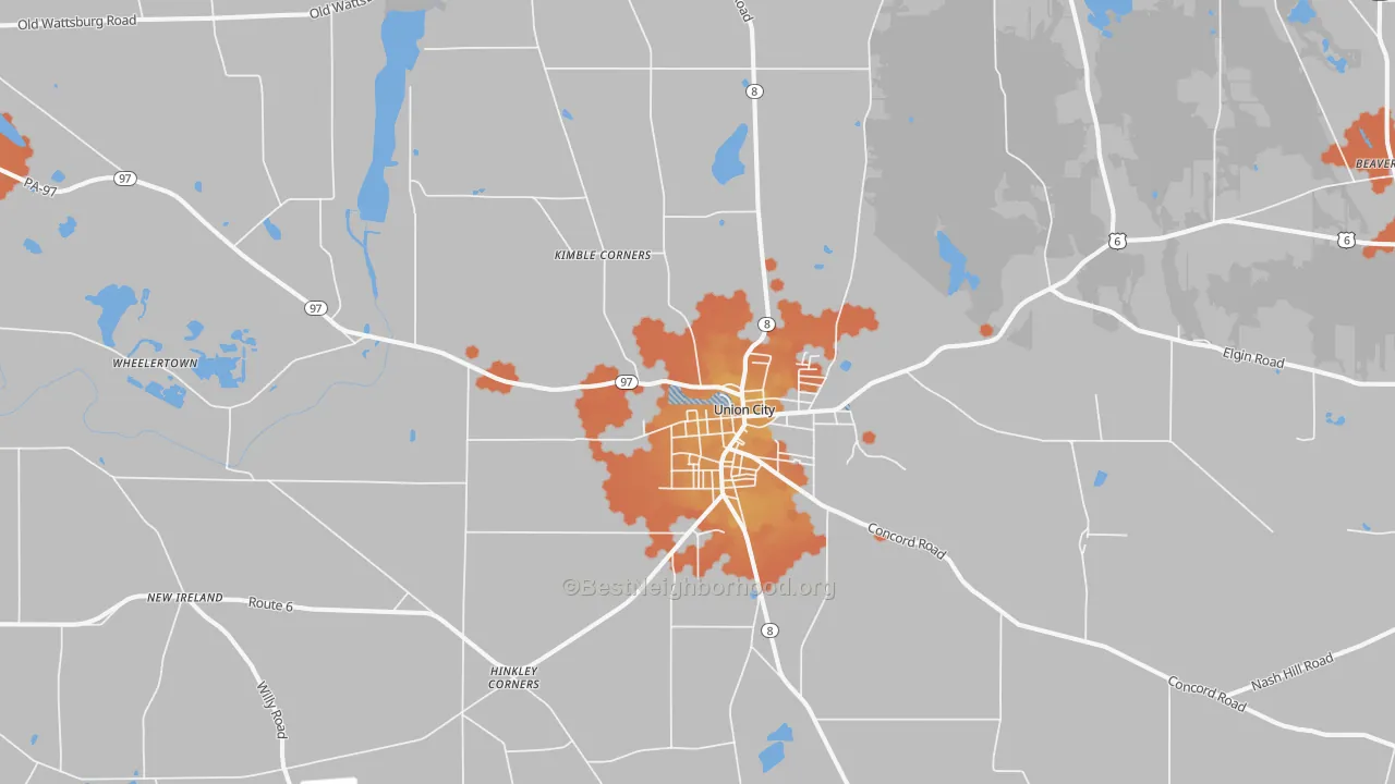 Bike Grade map of Union City, PA