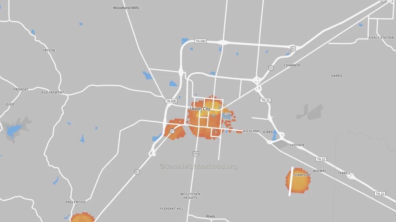 Bike Grade map of Union City, TN