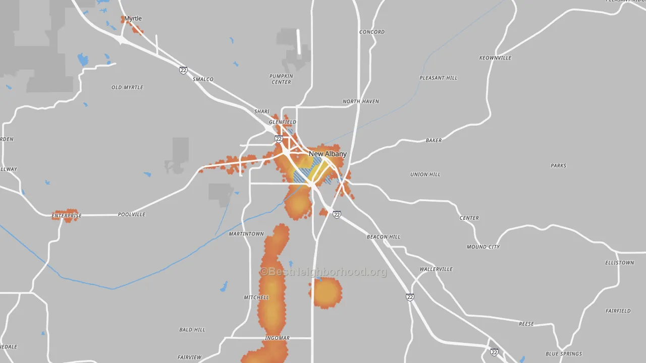 Bike Grade map of Union County, MS