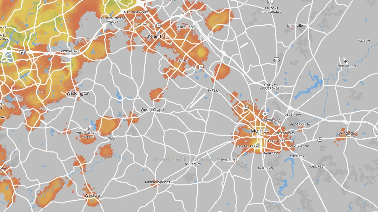 Bike Grade map of Union County, NC