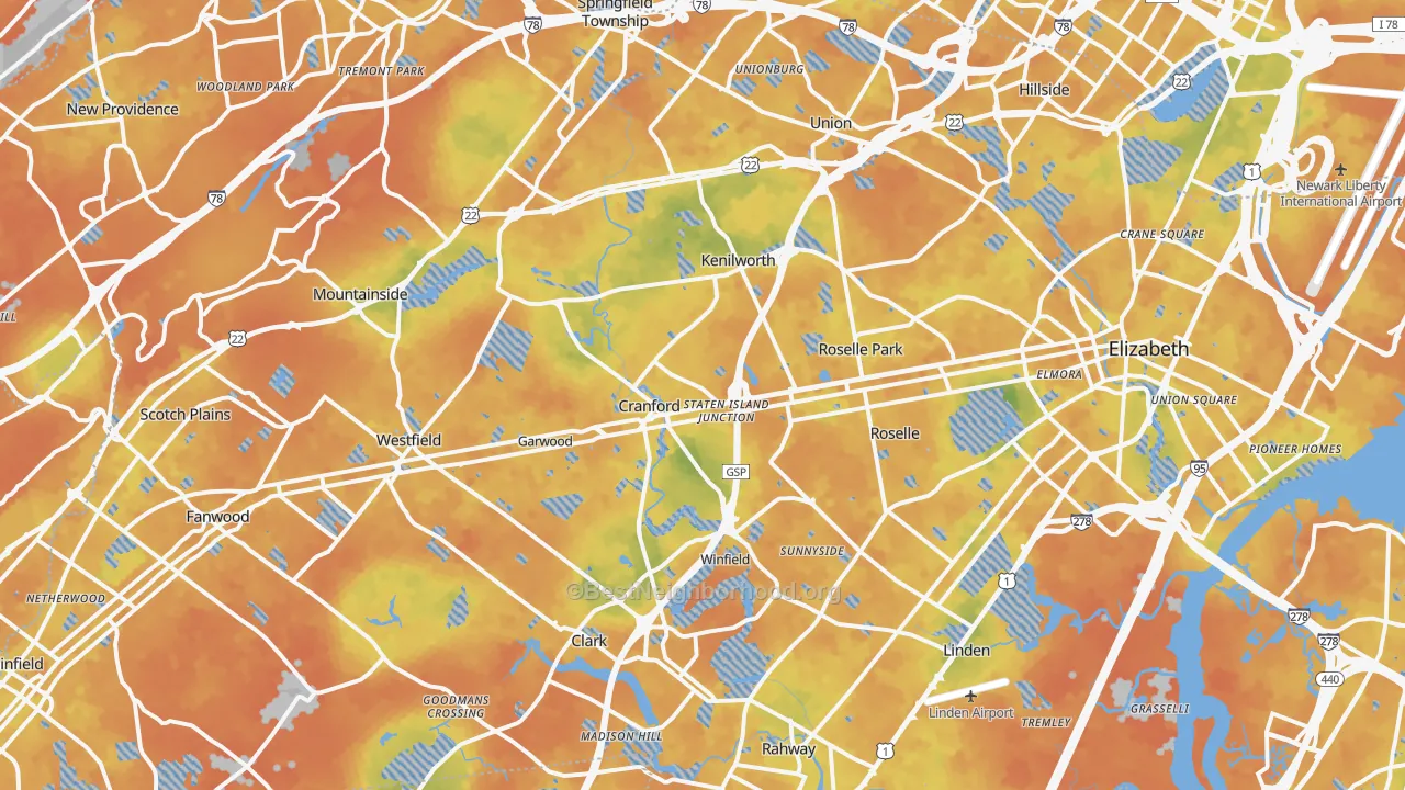 Bike Grade map of Union County, NJ