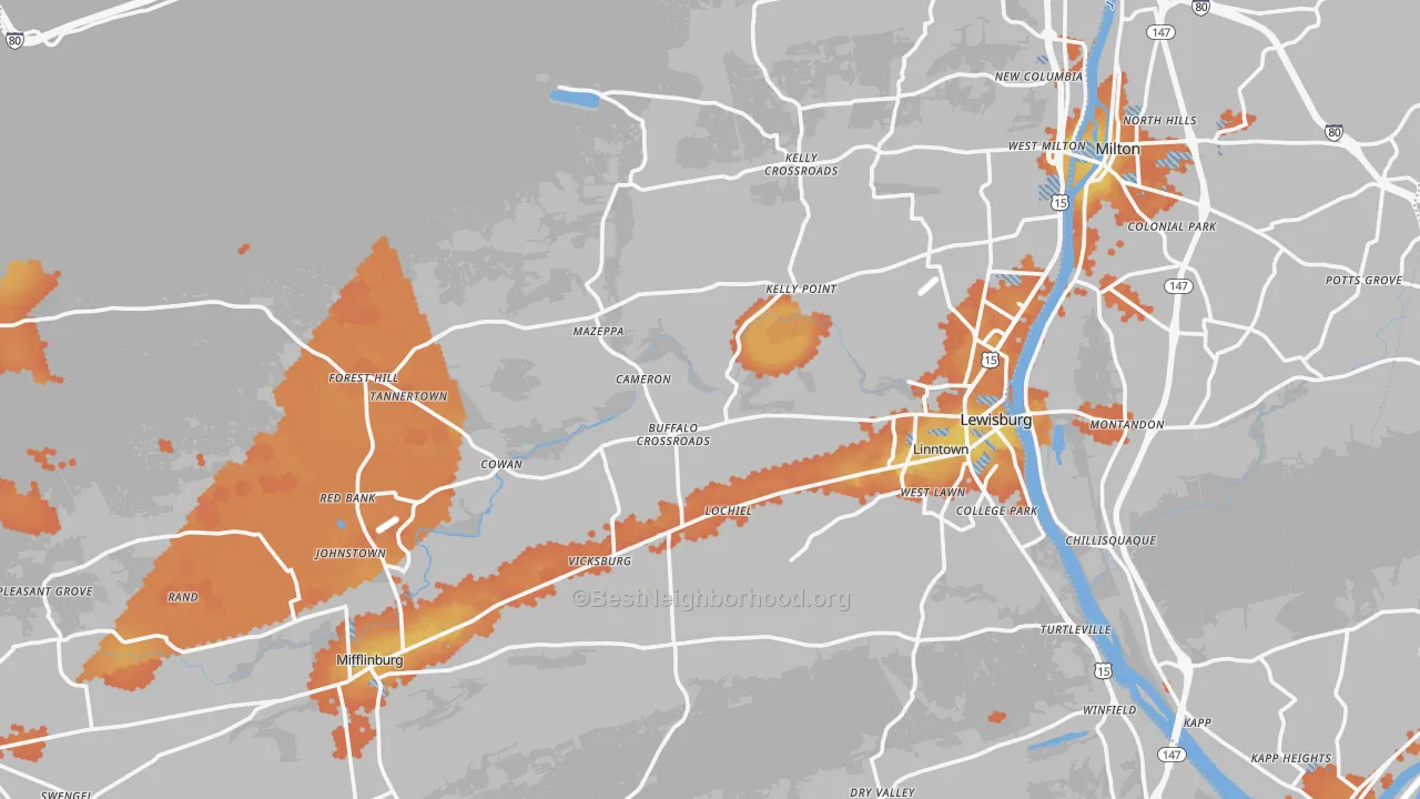 Bike Grade map of Union County, PA