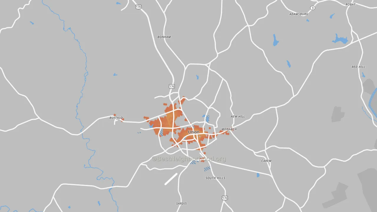 Bike Grade map of Union County, SC