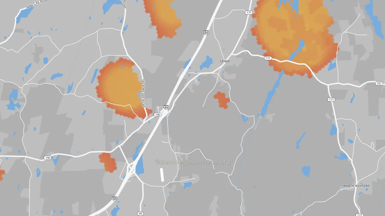 Bike Grade map of Union, CT