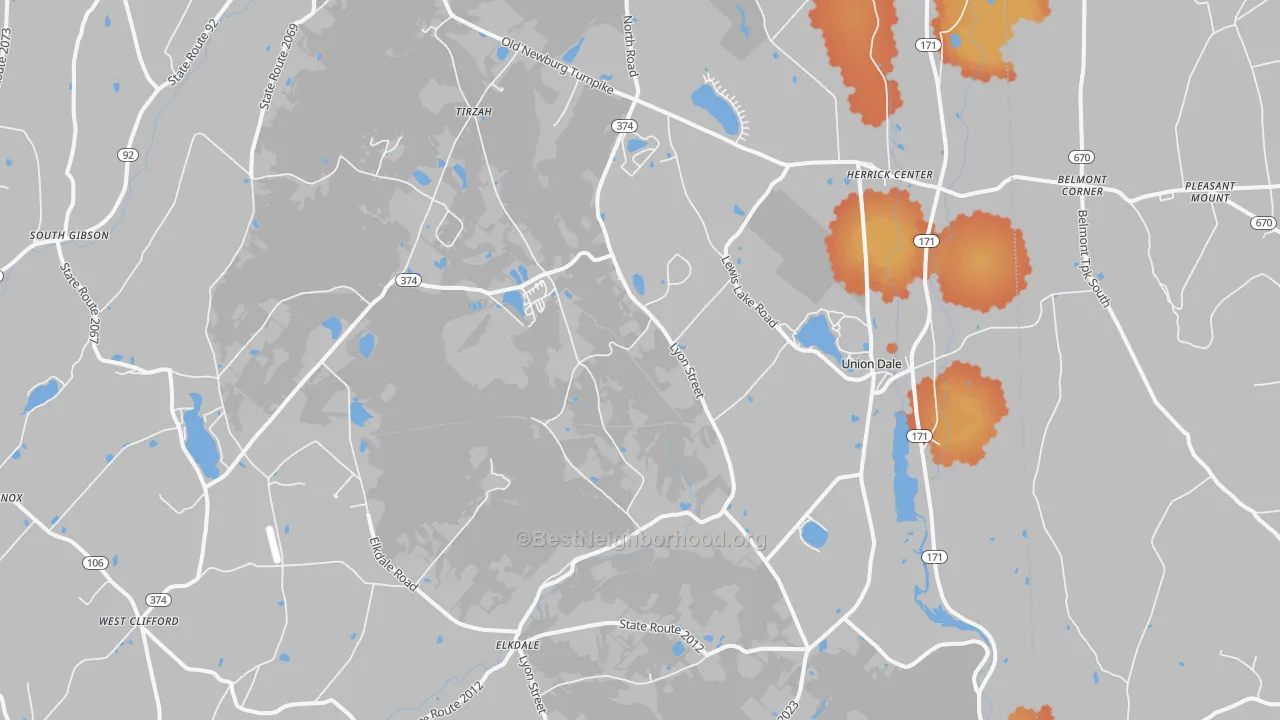 Bike Grade map of Union Dale, PA