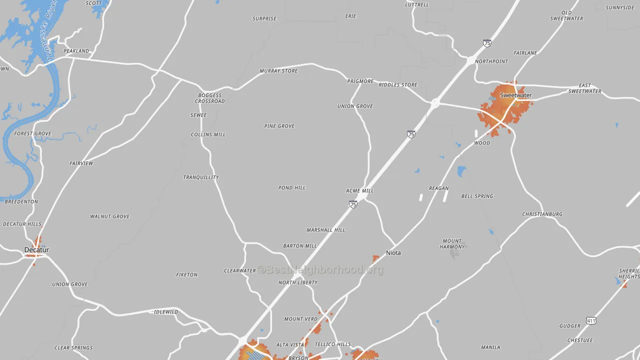Bike Grade map of Union Grove, TN