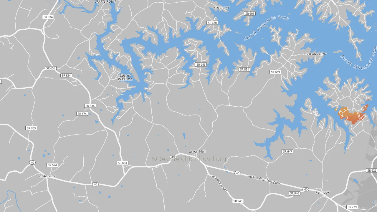 Bike Grade map of Union Hall, VA